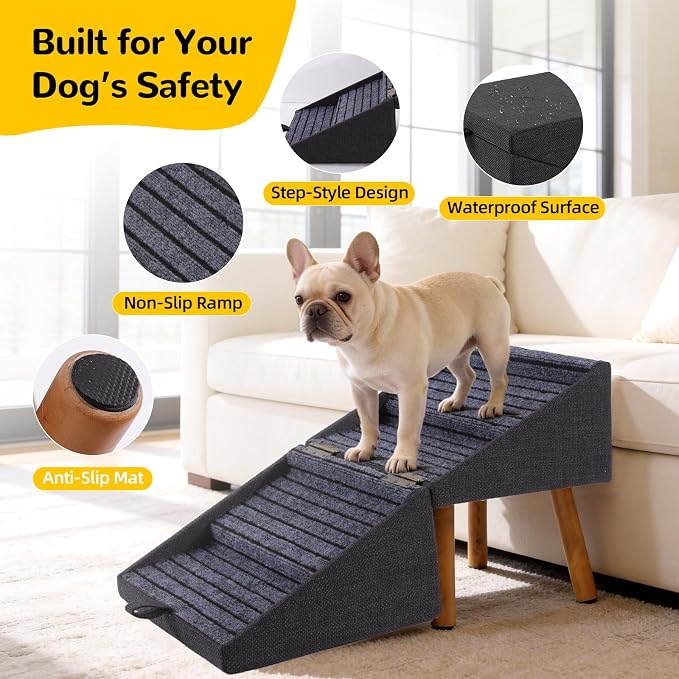 Dog ramp for Small Dogs, 2-in-1 Pet Steps & Ottoman - Foldable Dog ramp for Couch, Non-Slip Wooden Pet ramp for Puppy Senior Injured Dogs, Black, XL(17.13H)
