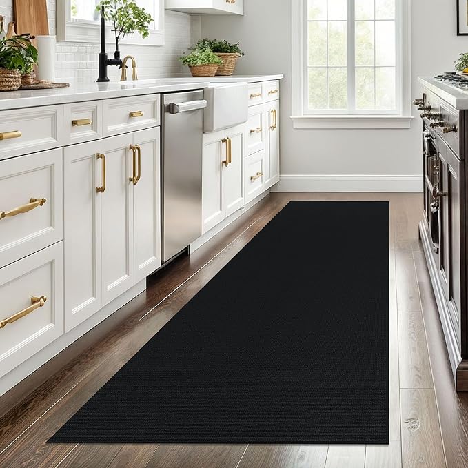 EARTHALL Washable Runner Rug 3x8 Ft Non Slip Runners for Hallways Wide Cotton Rubber Backed Kitchen Runner Braided Indoor Floor Carpet for Entryway, Hallway, Kitchen, Bedroom, Black/Grey