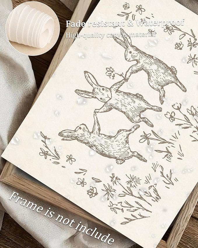 Vodefoad Bunnies Sketch Vintage Wall Art Retro Nursery Dancing Bunnies Art Print Neutral Cottagecore Nursery Decor Farmhouse Rustic Rabbit Wall Decor for Gallery Nursery Bedroom Bathroom Office - 8x10Inch Unframe