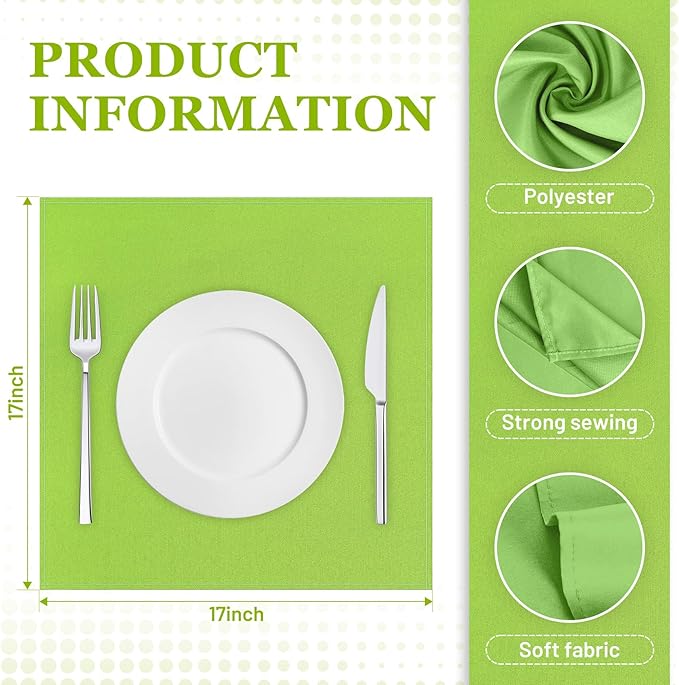 SuperO Set of 40 Cloth Napkins 17 x 17 Inch, Polyester Solid Washable Dinner Napkins with Hemmed Edges,Great for Restaurant, Wedding and Party(Apple Green)