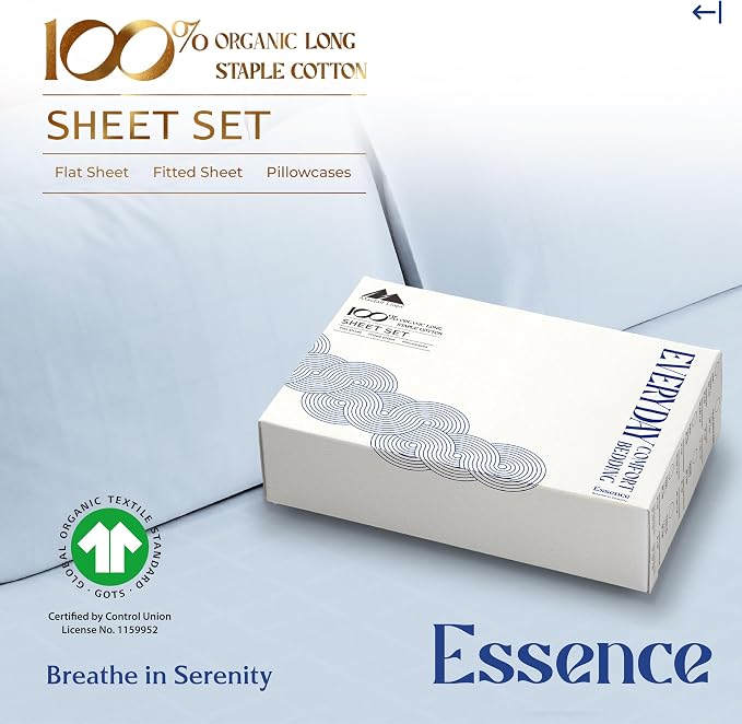Mayfair Linen 100% Organic Cotton Sheets Full Size - 4 PC Organic Cotton Full Size Percale Weave Sheet Set, Soft, Cooling, Crisp & Breathable, 16" Deep Pocket Hotel Quality Bedding Set - Light Blue