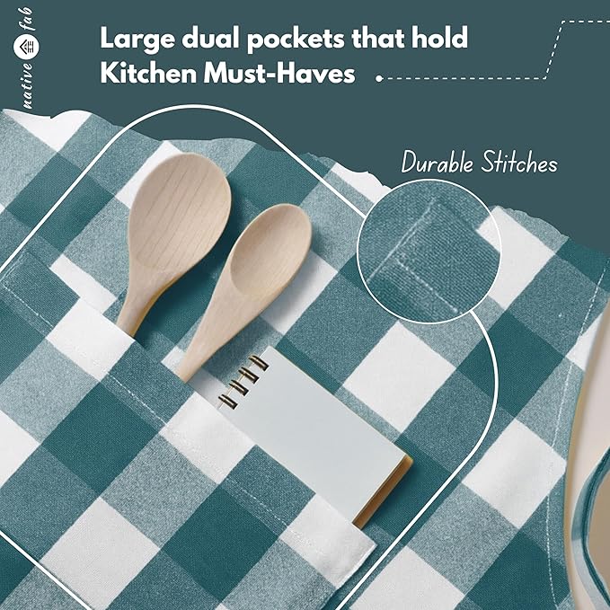 Native Fab Kitchen Apron 2 Pack - 100% Cotton Adjustable, Durable Apron with Pockets, Perfect for Cooking, Baking, Grilling