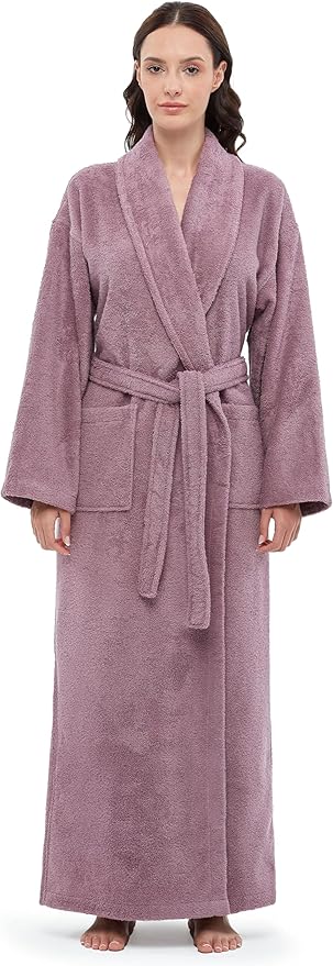 Arus Women's Shawl Collar Robe, Turkish Terry Cotton Bathrobe,with Regular and Full Length Options