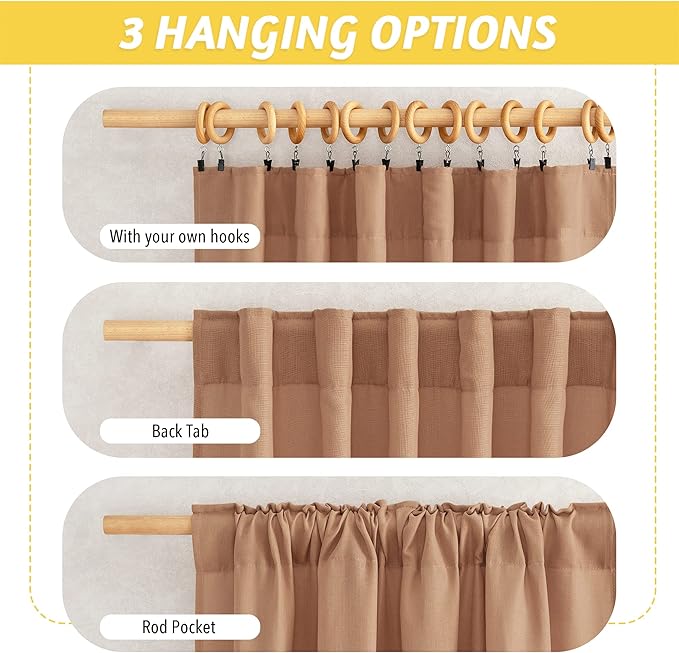 NICETOWN Burnt Orange Linen Curtains 84 inch Length 2 Panels, Rod Pocket & Back Tab Privacy Added Thick Flax Linen Burlap Light Filtering Window Drapes for Bedroom/Living Room, W55 x L84