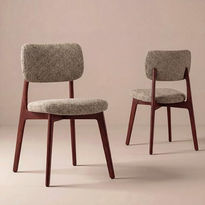 COLAMY Dining Chairs Set of 2, Modern Upholstered Kitchen Room Chairs with Solid Red Oak Wood Legs, 5-Min Easy Assembly Anti-Wobble, High-Weight Fabric Farmhouse Side Chair, 300lbs,Walnut,Brown