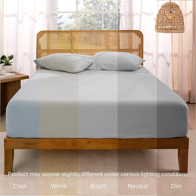 Bare Home 100% Organic Cotton Jersey Fitted Sheet - Queen Size - Ultra Soft - Deep Pocket Fitted Sheet - 100% Cotton - Ring Spun Yarns (Queen, Light Grey)