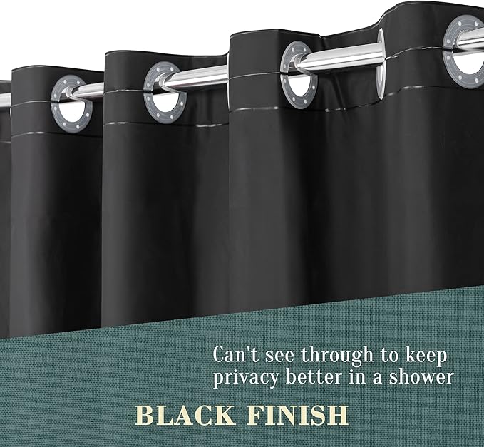 No Hook PEVA Shower Curtain or Liner - 8G Heavy Duty Black Bathroom Shower Curtain No Hooks Required, Waterproof Plastic & PVC Free, Standard Size 71 x 74, Black