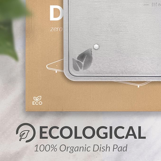 Momo Lifestyle DryPad® Large Stone Dish Drying Mat 19.7″ × 15.7″ Misty Gray — Ultra-Absorbent Diatomaceous-Earth Kitchen Counter & Dish-Rack Mat, Zero Rust, Premium Home Innovation