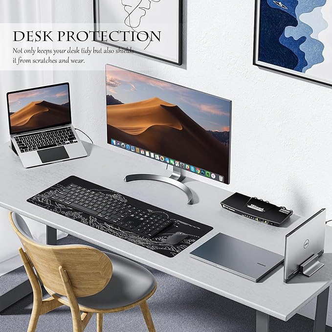 ALOANES Waterproof Mouse Pad, XL Gaming Keyboard Pad with Anti-Slip Base, Grain Jacquard Surface, Extend Desk pad for Gamer, Office & Home, Sea Wave Mousepad 31.5"x 11.8"x 0.12"