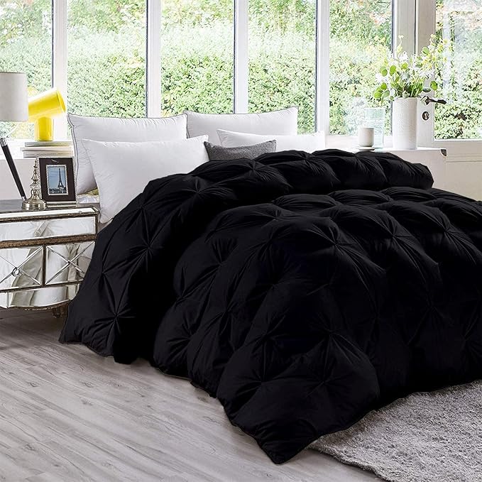 Hypoallergenic 1000-TC Pinch Pleated Down Alternative Comforter 1pc Comforter & 2 pcs Pillow Covers, 700 GSM & All Side Corner Tabs 100% Egyptian Cotton
