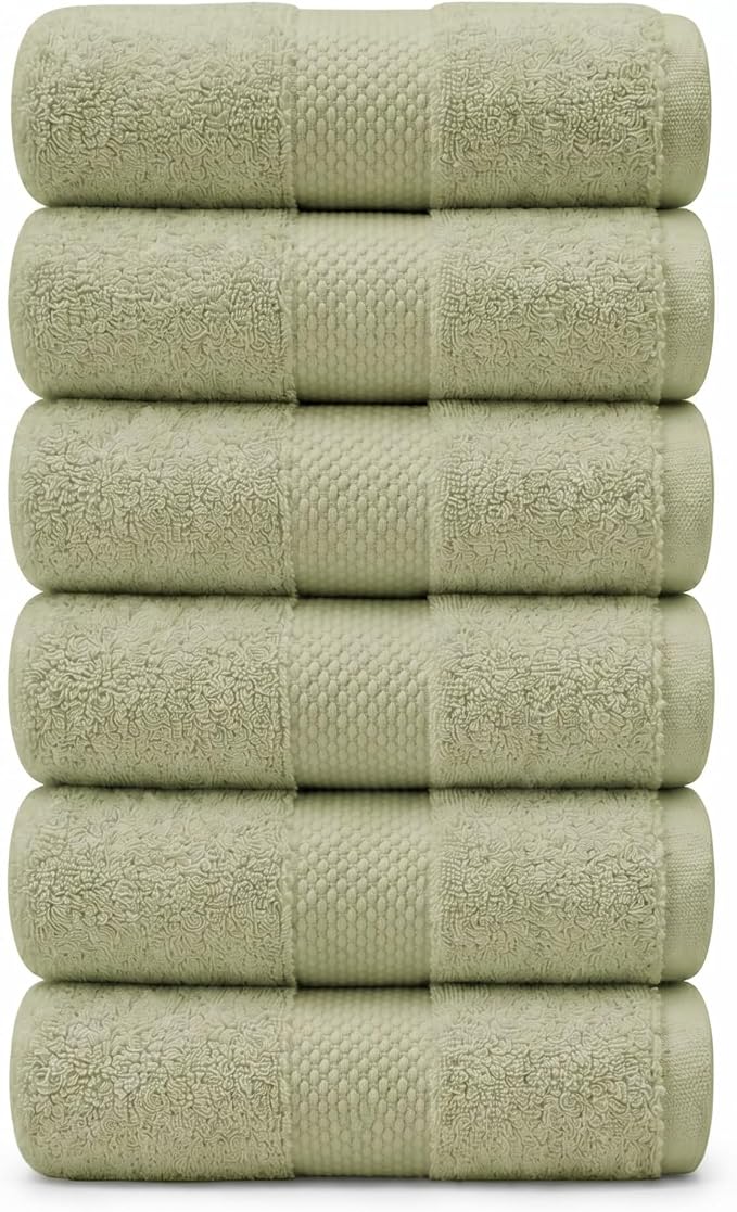 6 Piece Organic Cotton Luxury Bath Towel Set, 700 GSM Plush Long-Staple Bath Hand Wash Bundle, Soft Absorbent Quick-Dry Bathroom Towels, GOTS & Oeko-TEX Certified Hotel Spa Quality – Sage Green
