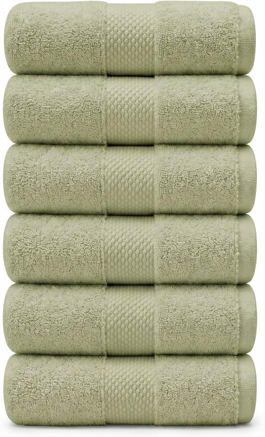 6 Piece Organic Cotton Luxury Bath Towel Set, 700 GSM Plush Long-Staple Bath Hand Wash Bundle, Soft Absorbent Quick-Dry Bathroom Towels, GOTS & Oeko-TEX Certified Hotel Spa Quality – Sage Green