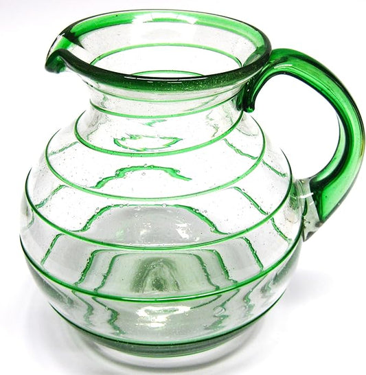 Emerald Green Spiral 120 oz Large Bola Pitcher, Recycled Glass, Lead-free, Toxin-Free (Pitcher)
