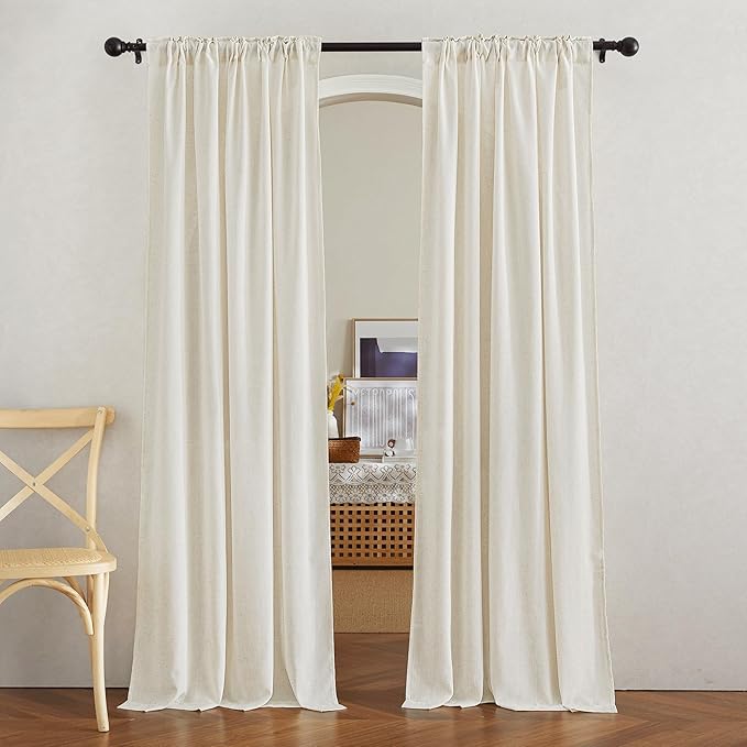 NICETOWN Natural Linen Curtains 80 inches Long 2 Panels Set, Rod Pocket & Back Tab Thick Doorway Curtains Privacy Assured with Light Filtering for Bedroom/Living Room, W42 x L80