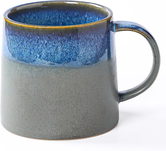 Large Ceramic Coffee Mugs, 20 oz Handmade Pottery Mug, Big Tea Cups with Handle for Office and Home, Dishwasher and Microwave Safe (Blue grey)