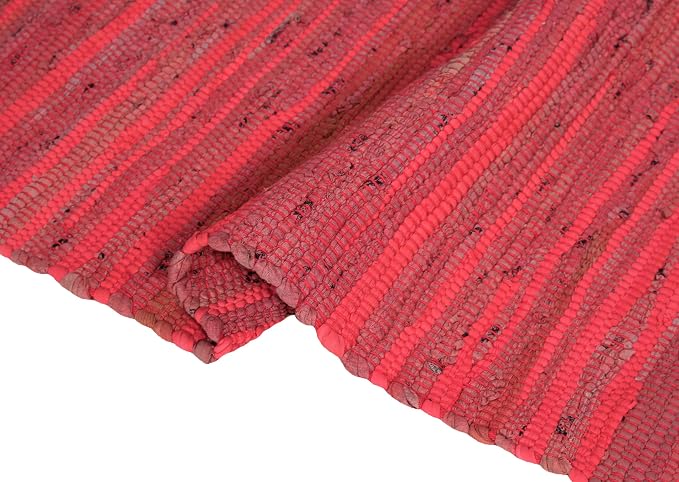 Cotton Rag Rug 24x36'' | 2x3' Multicolor Area Rug - Hand Woven, Washable & Reversible with Tassels - Perfect for Living Room, Kitchen, Entryway, or Bedroom (Burgundy Multi)