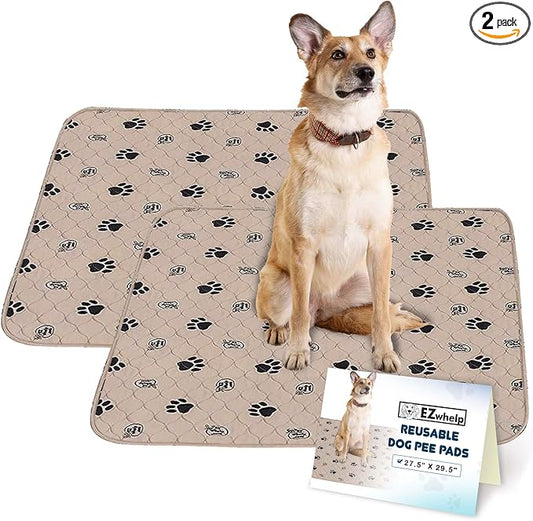 EZwhelp Reusable Dog Pee Pads, Washable Waterproof Mats for Potty Training or Whelping Pads, Puppy Pad with Rounded Corners, 27.5x29.5 Inch, 2 Pack