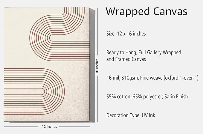 Abstract Double Wavy Arch Wrapped Canvas Wall Art Minimalist S-Shape Lines Earth Tones Terracotta Brown 12x16 Inch Gallery Stretched Modern Home Art Decor