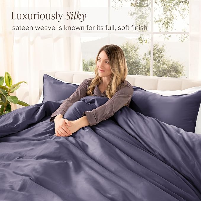 Bare Home 100% Organic Cotton Sateen Duvet Cover Set - Full/Queen Size - 400 Thread Count - Smooth Sateen Weave - Warm & Luxurious - Duvet Cover (Queen, Dusty Purple)