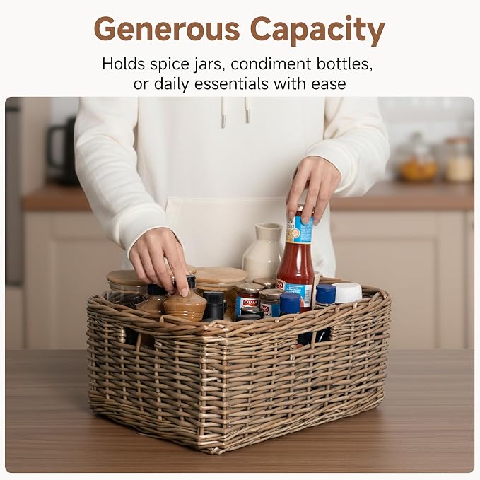 StorageWorks Pantry Baskets, Willow Storage Baskets for Organizing, Shelves, Pantry Organizers and Storage, Brown, 16 ½"L x 13" W x 7 ½"H