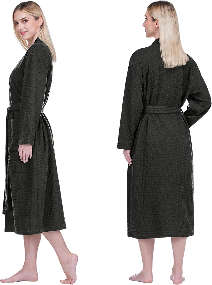 PAVILIA Womens Waffle Knit Robe Lightweight Cotton Blend Full Length House Bathrobe with Pockets