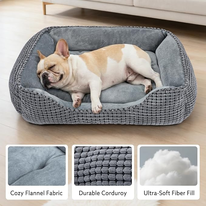 MIXJOY Dog Bed for Large, Medium, Small Dogs - Rectangle, Washable, Orthopedic, Soft Cat Beds - Anti-Slip Bottom, Multiple Sizes (35'', Grey)