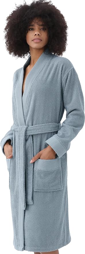 SEYANTE Turkish Cotton Bathrobe for Women - Organic GOTS Certified Terry Hooded Kimono Robe - Spa Quality Women's Cotton Robe