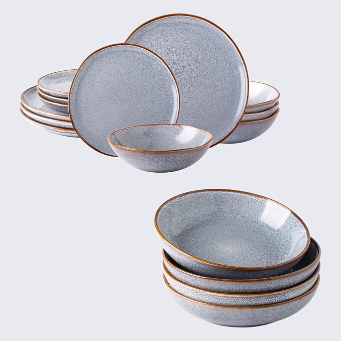 AmorArc Ceramic Dinnerware Sets,Handmade Reactive Glaze Plates and Bowls Sets,Highly Chip and Crack Resistant | Dishwasher & Microwave Safe Dishes Set, Service for 4 (16pc)