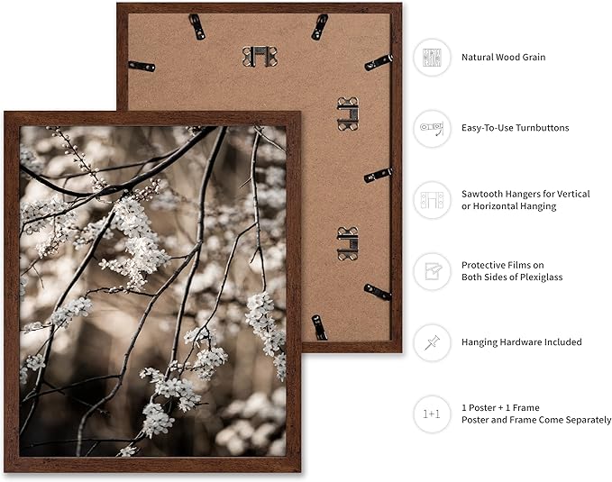 Monem Art Cherry Blossom Branch Photography Print - Moody Botanical Nature Art Poster - Wall Decor for Living Room, Bedroom or Office - 12x16 Brown Framed Wall Art by Mareike Bohmer