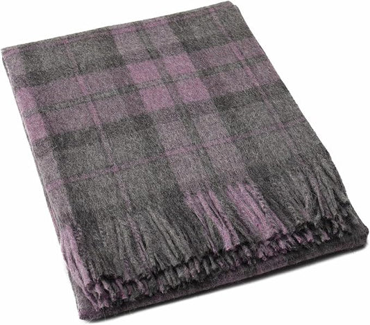 Superfine Alpaca Wool Throw Blanket - Lightweight Alpaca Merino Wool Throw Blankets | Soft Peruvian Alpaca Blanket Wool Blanket Scottish Design 70" x 60" (Violet/Gray)