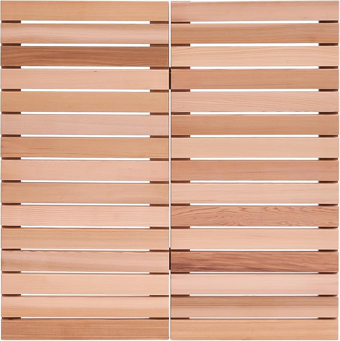 bingaai Cedar Wood Shower Mat, Cedar Wooden Bath Mats, 30" Square Mat, Foldable Wood Bath Mat Non-Slip for Bathroom Bathtub Spa Sauna Garden Home, Wooden Floor Mat Large for Indoor and Outdoor