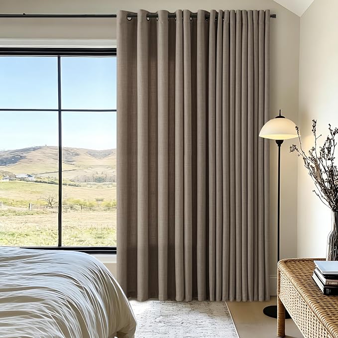 Dark Brown Living Room Curtains 96 Inches Long 2 Panels Set Flax Linen Semi Sheer Light Filtering Bronze Grommet Drapes Farmhouse Bohemian Rustic Chocolate Brown Window Curtains for Bedroom 52x96