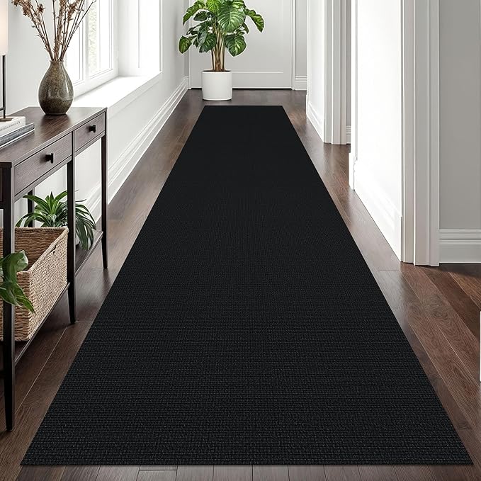 EARTHALL Long Runner Rug 3x12 Ft Non Slip Runners for Hallways Cotton Non Slip Entryway Runner Braided Kitchen Runner Indoor Outdoor Carpet Runners for Entryway, Hall, Foyers, Black/Grey
