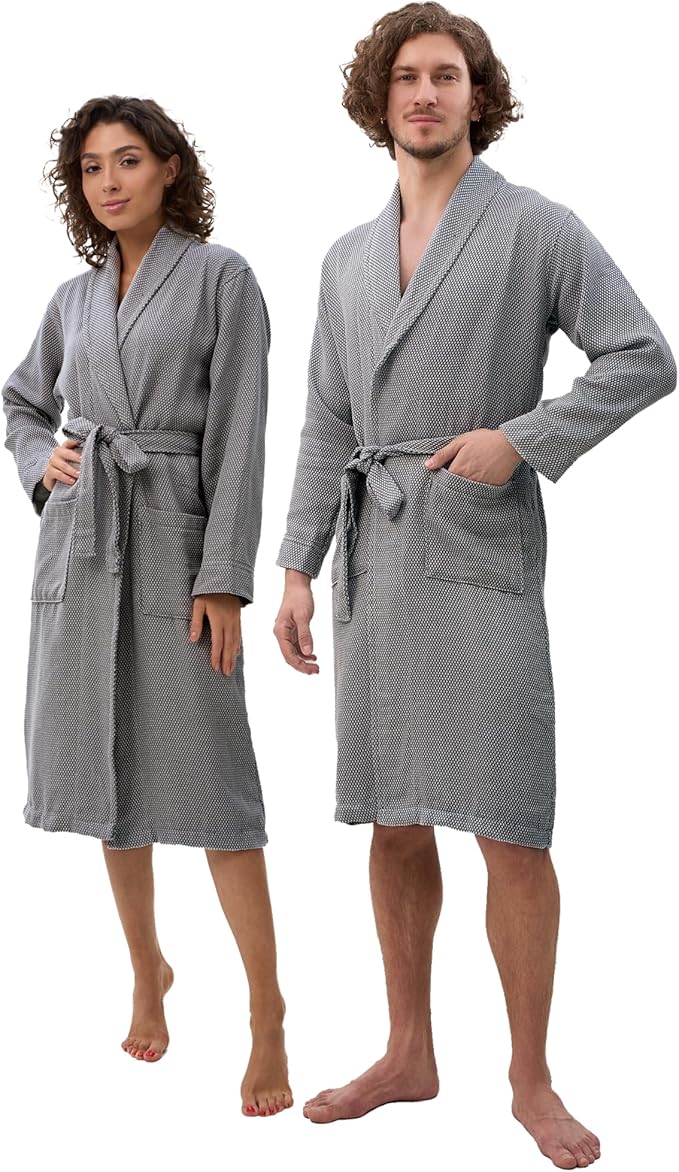ATANI 100% Turkish Cotton Bathrobe S-XXL for Women & Men – Peshtemal Style Soft Cozy Lounge Robe, Absorbent & Lightweight