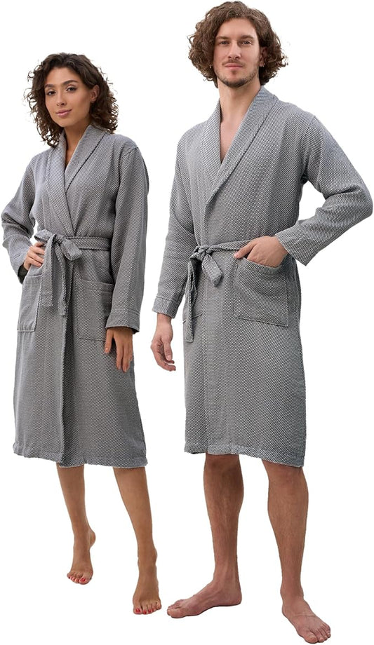 ATANI 100% Turkish Cotton Bathrobe S-XXL for Women & Men – Peshtemal Style Soft Cozy Lounge Robe, Absorbent & Lightweight