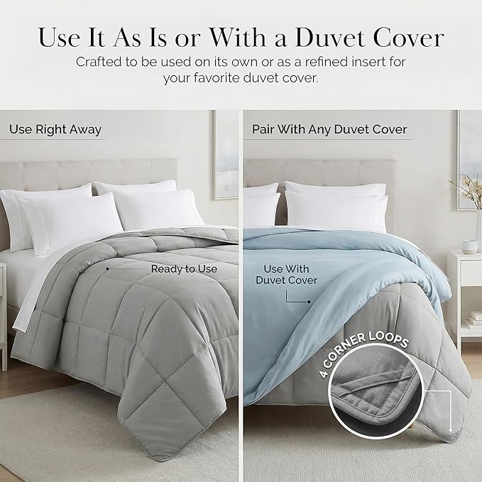 Southshore Fine Living, Inc. Full Size Comforter Only, Comforters Queen Size Bedding, Down-Alternative Grey Queen Comforter for Vacation Homes, Soft Bedding, Fluffy Comforters, Full Size Grey Bedding