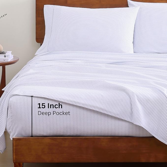 LANE LINEN Eco Friendly 100% Organic Cotton King Bed Sheets Set, Printed Modern Cotton Sheets, Soft & Comfy Low Pill Fade Resistance Fully Elasticized King Size Bed Set 15" deep Pockets