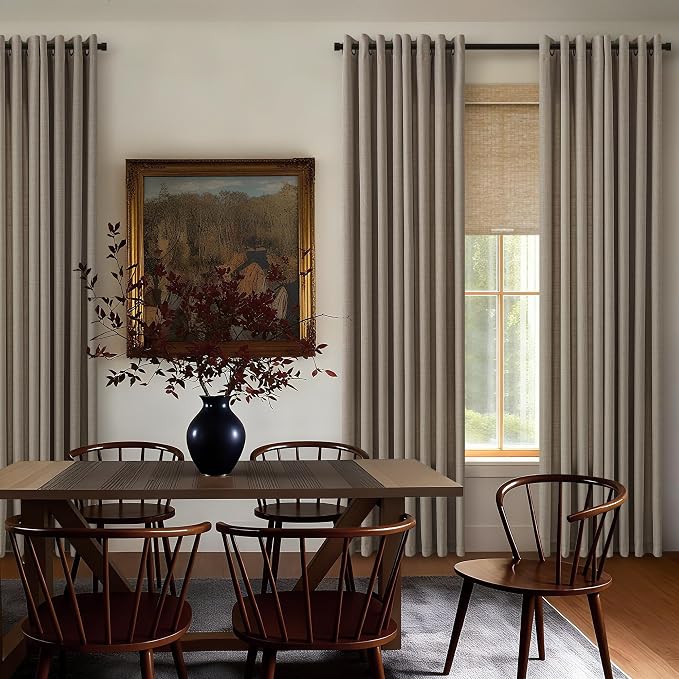 Neutral Linen 80 Inch Curtains Tan Brown Bronze Grommet Semi Sheer Light Filtering Privacy Drapes Boho Farmhouse Rustic Bay Window Curtains 80 Inch Length 2 Panels Set for Living Room Bedroom Taupe