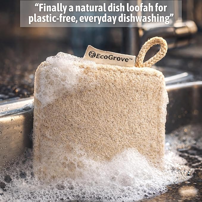 Natural Loofah Dish Sponges 4 Pack – 100% Plant-Based Luffa Scrubber for Dishes, Pots & Nonstick Pans – Compostable, Non-Scratch Kitchen Sponge for Sink, Tile & Everyday Cleaning