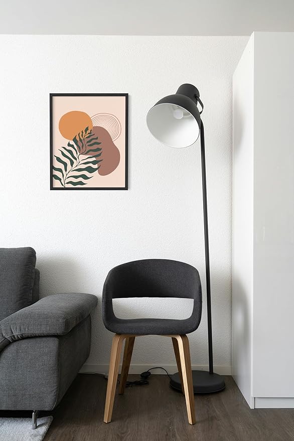 Boho Monstera Leaf Wall Art Abstract Sun Earth Tones Terracotta Mid Century Modern 11x14 Inch Oak Wood Black Framed Minimalist Botanical Print for Living Room Office