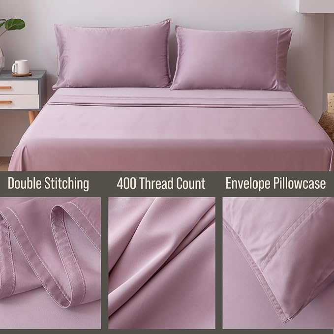BELLA COTERIE | Luxury Bamboo Viscose King Size Pillowcase Set | 100 % Organically Grown | Ultra Soft | Cooling | 2 Pcs [Lilac]