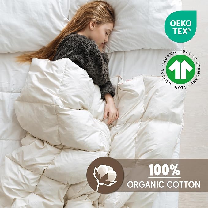 puredown® Goose Feather Down Fiber Comforter King Size - 100% Organic Cotton Cover All Season Duvet Insert, Breathable Fluffy Warmth Hotel Luxury Bedding Comforter (104"x90")