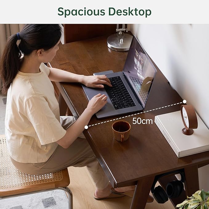 YESWOOD 100% Solid Rubber Wood Desk, Mid Century Modern Writing Computer Desk in Walnut Finish with Drawer for Home Office, Sturdy Room, Bedroom 47.24" W