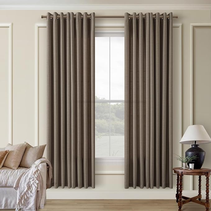 Chocolate Brown 72 Inch Curtains Faux Linen Semi Sheer Light Filtering Privacy Bronze Grommet Drapes Cottagecore Boho Farmhouse Living Room Window Curtains 72 Inches Long 2 Panels Set 52x72