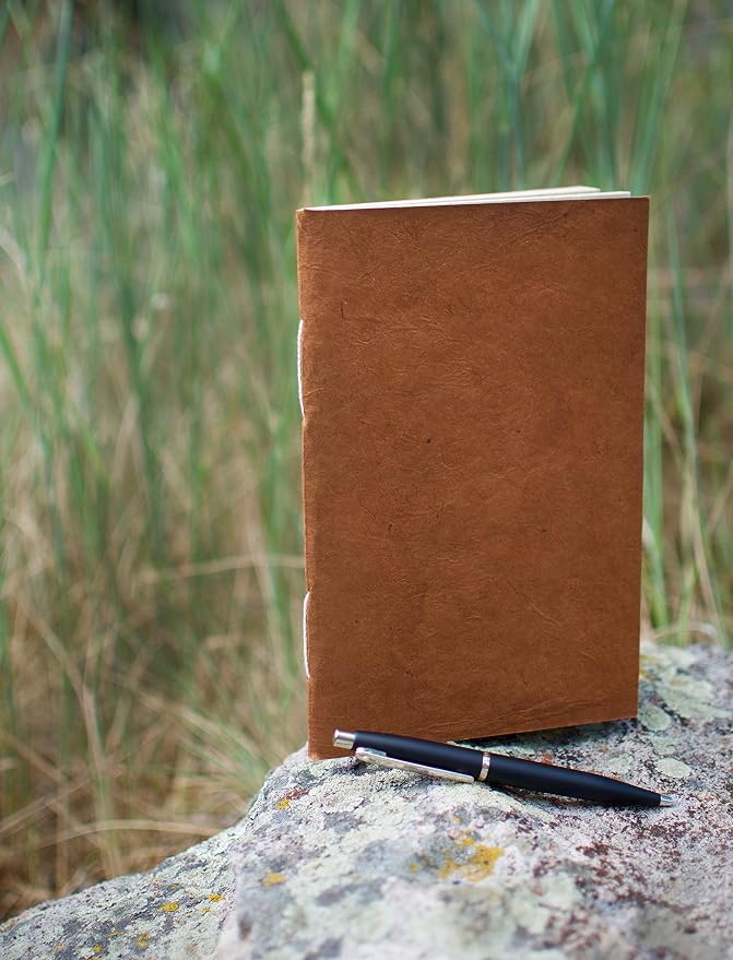 Nepali Companion Notebook with Handmade Paper and Vegetable-Dyed Cover, Vintage 5.5x8.5 inch Composition Notebook for Office, School, and Home, Handcrafted in Nepal (Medium, Terra Cotta)