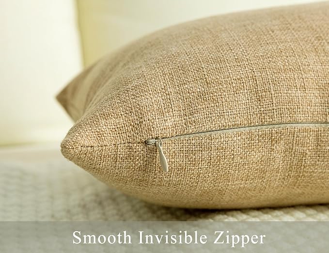 Stellhome Pack of 2 Farmhouse Burlap Throw Pillow Covers Linen Cushion Covers Pillowcase, Home Decor Decorations for Sofa Couch Bed Chair 22x22 Inch/55x55 cm, Natural Linen