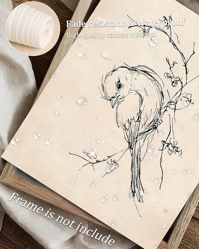 Vodefoad Vintage Sketch Bird Canvas Wall Art Minimalist Bird Sketch Art Prints Painting Retro Antique Nature Line Drawing Wall Picture Farmhouse Beige Decor for Gallary, Bedroom, Bathroom, Office, Desktop Decor - 8x10Inch Unframe
