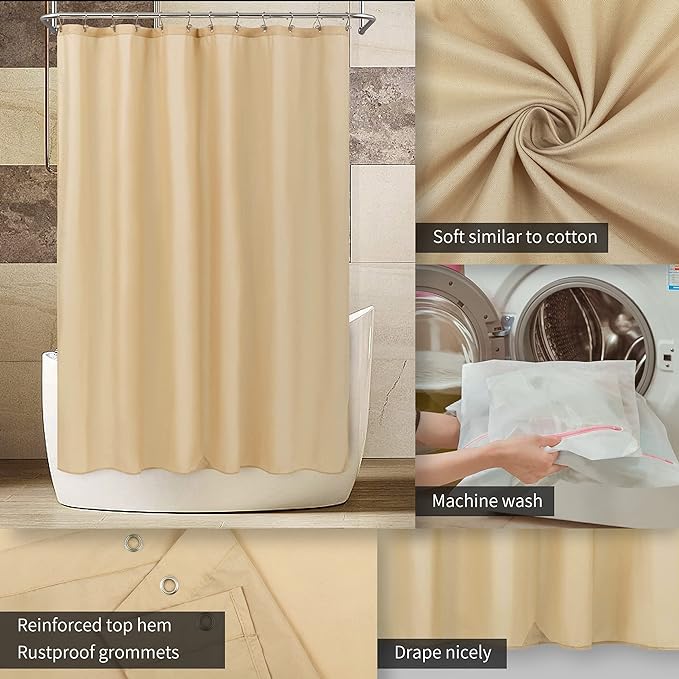 ALYVIA SPRING Long Fabric Shower Curtain Liner Waterproof - 72" W x 78" L, Soft & Lightweight Long Shower Curtain with 3 Magnets, Machine Washable - 72x78, Khaki