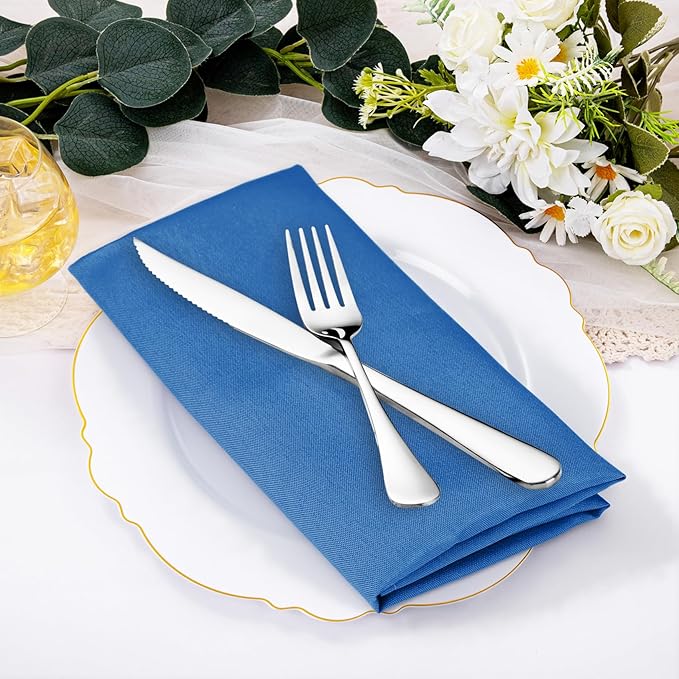 SuperO Set of 80 Cloth Napkins 17 x 17 Inch, Polyester Solid Washable Dinner Napkins with Hemmed Edges,Great for Restaurant, Wedding and Party(Mediterranean Blue)