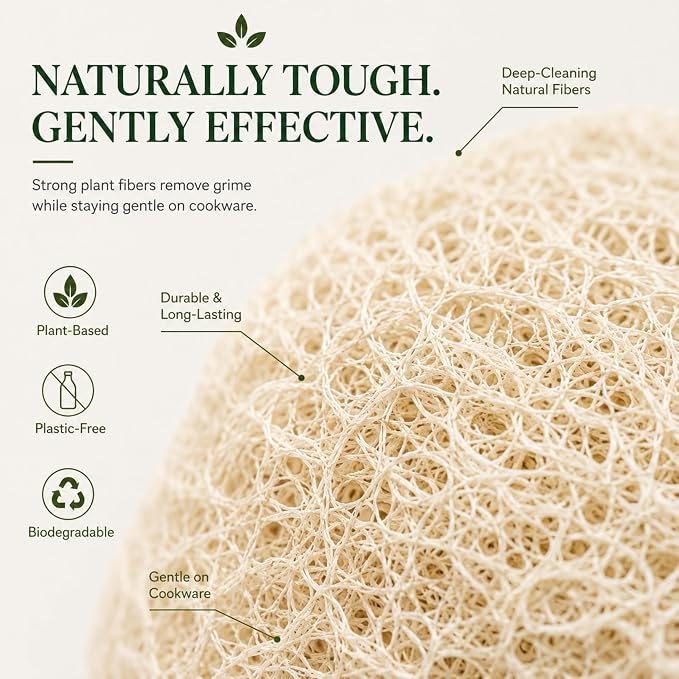 Natural Loofah Dish Sponge (Pack 6) Multipurpose | Dish Vegetable Scrubber for Kitchen, 100% Biodegradable, Compostable, Dishwashing Scouring Pad, Zero Waste